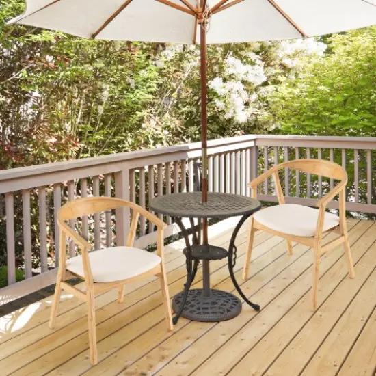 Bamboo Accent Chair with Armrest and Curved Backrest-Natural {1}