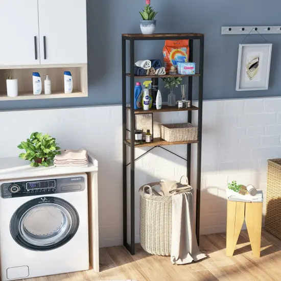 4-Tier Freestanding Over the Toilet Storage Rack with 4 Adjustable Leveling Feet {6}