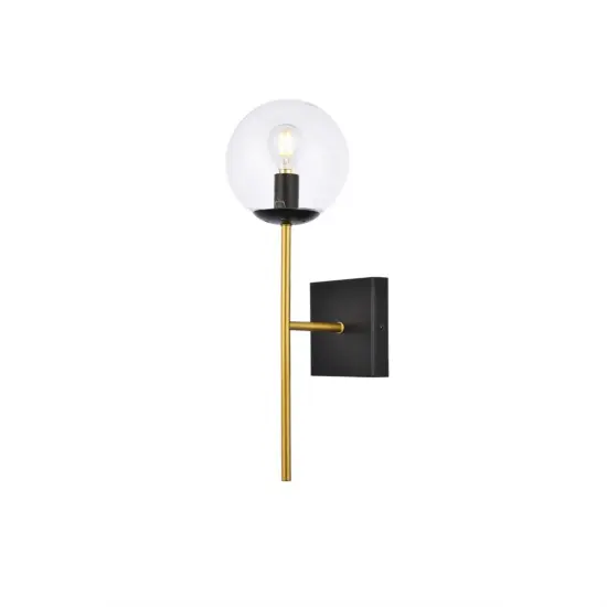 Neri 1 light black and brass and clear glass wall sconce {3}