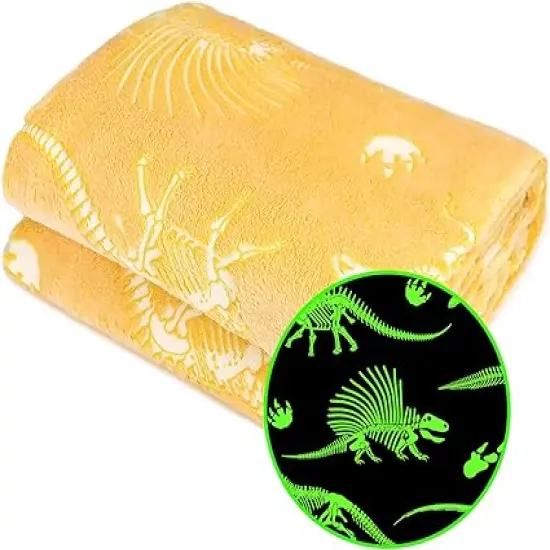Gitrat Soft Fleece Glow-in-the-dark Yellow Dinosaur Blanket {1}