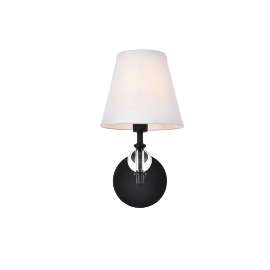 Bethany 1 light bath sconce in black with white fabric shade {1}