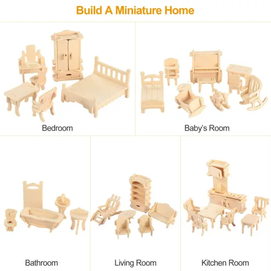 DIY Miniature Furniture Models Set | 3D Wooden Dollhouse Furniture Puzzles {5}