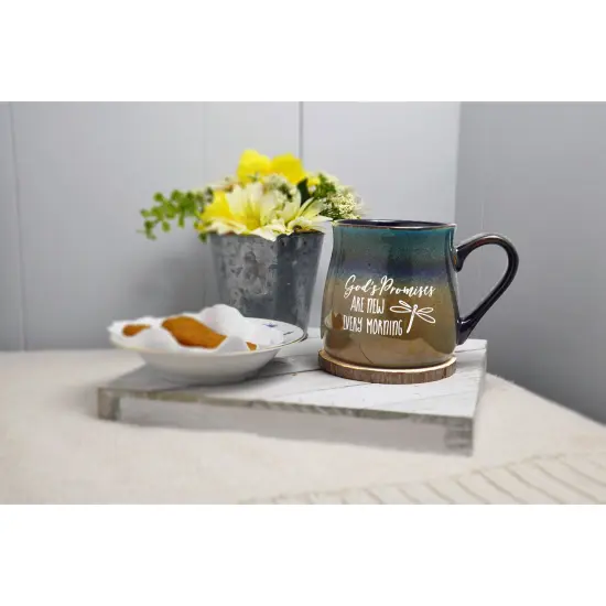 Dexsa God Coffee Tea Soup Ceramic Mug | God's promises are new every morning.| 16 ounce Designer Mug with Inspiring Sentiment | Elegant Pottery Look {2}