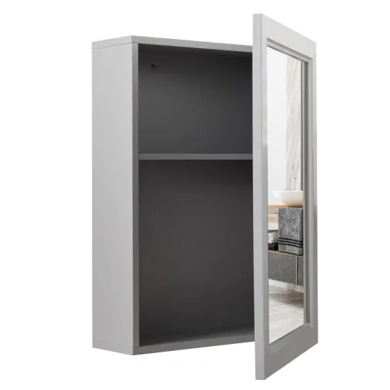 MDF and Glass Wall Mounted Bathroom Cabinet with Mirror and Adjustable Shelves Gray {4}