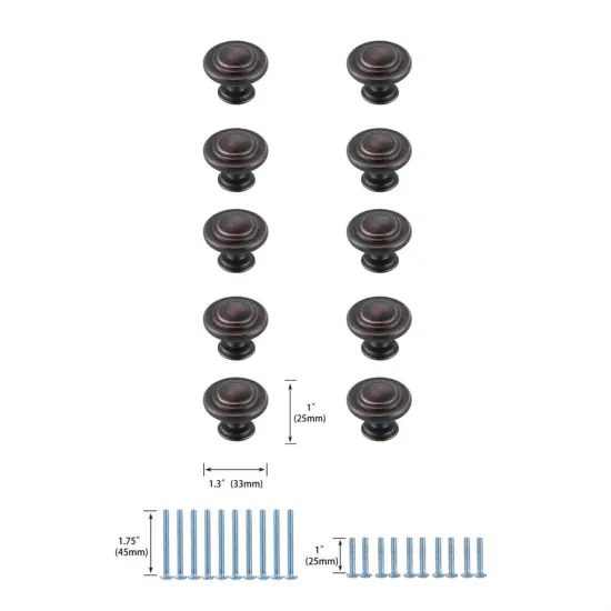 Minu 1.3" Diameter Oil-rubbed Bronze Mushroom Knob Multipack (Set of 10) {6}