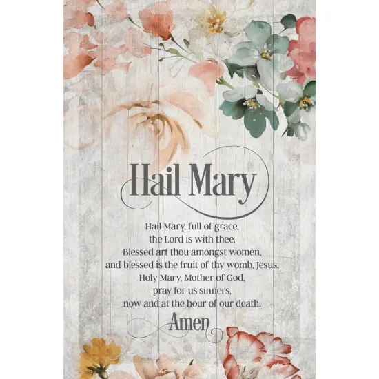 Dexsa Hail Mary Symbols of Faith Inspirational Wood Plaque 6 inches x 9 inches {1}