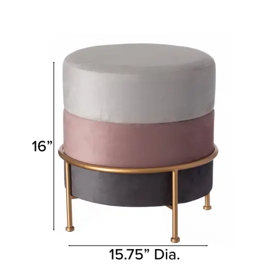 Round Velvet Ottoman Stool 16&rdquo; Tall Tricolor with Gold Metal Stand {6}