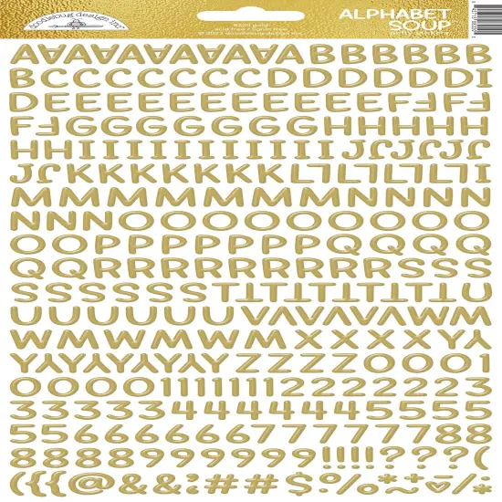 Doodlebug Puffy Stickers-Gold Alphabet Soup, Hello Again {1}