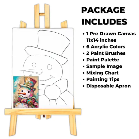 "Whimsical Snowman" DIY Canvas Art Kit, Adult Beginner, Acrylic Paint Size 11x14 inch {2}