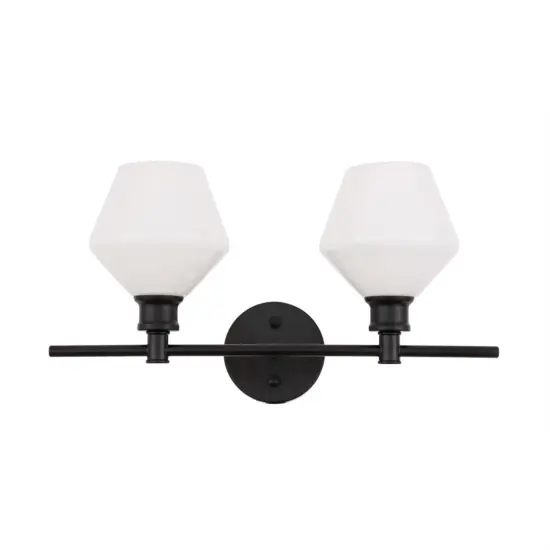 Gene 2 light Black and Frosted white glass Wall sconce {3}