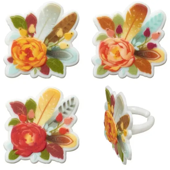 Flowers & Feathers Cupcake Rings, 12ct {1}