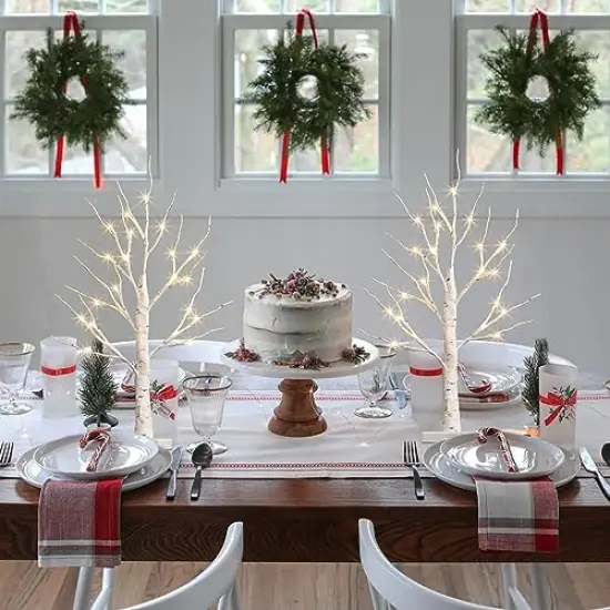 2 FT Birch Tree with LED Lights, Warm White Light up Tree Lamp, Fairy Light Spirit Tree for Xmas Indoor Home Table Fireplace Decor, Battery Powered, 6H/18H Timer (2PK) {3}