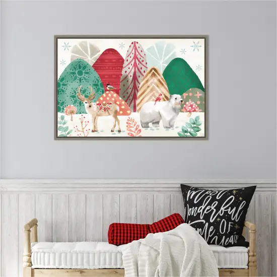 Snowy Christmas Critters I by Dina June Canvas Art Framed {6}