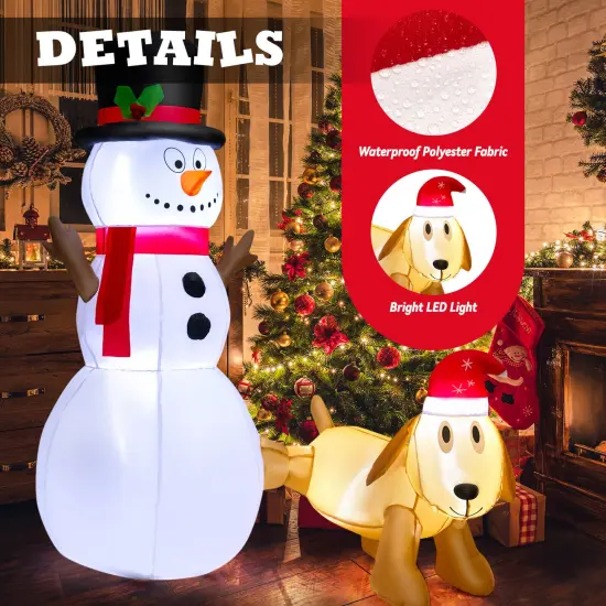 6 Feet Tall Inflatable Snowman and Dog Set Christmas Decoration with LED Lights {5}