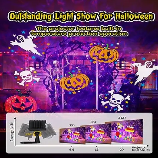 Halloween Christmas Projector Lights Outdoor 26 HD Effects (3D Ocean Wave + Patterns) Waterproof with Timer Landscape Lights for Indoor Holiday Christmas Night Disco Party, RGB + Multicolor {4}