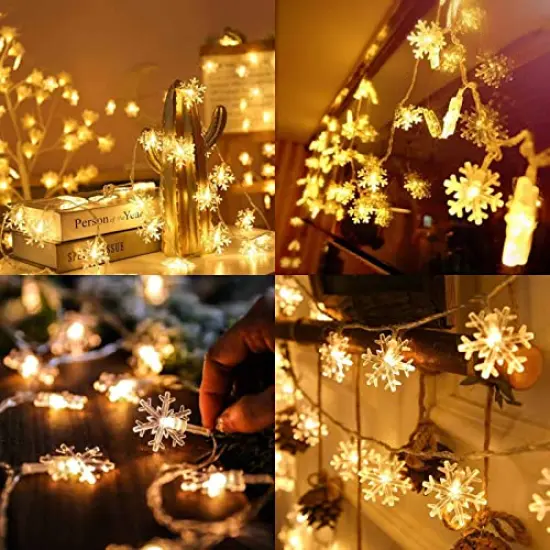 Christmas Decorations Lights, 20 Ft 40 LED Snowflake String Lights Battery Operated Fairy Lights for Bedroom Room Party Home Office Xmas Decor Indoor Outdoor Tree Decorations Warm White {2}