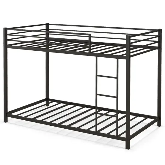 Twin Over Twin Metal Bunk Bed, Low Profile, Safe, No Box-Spring Black {1}