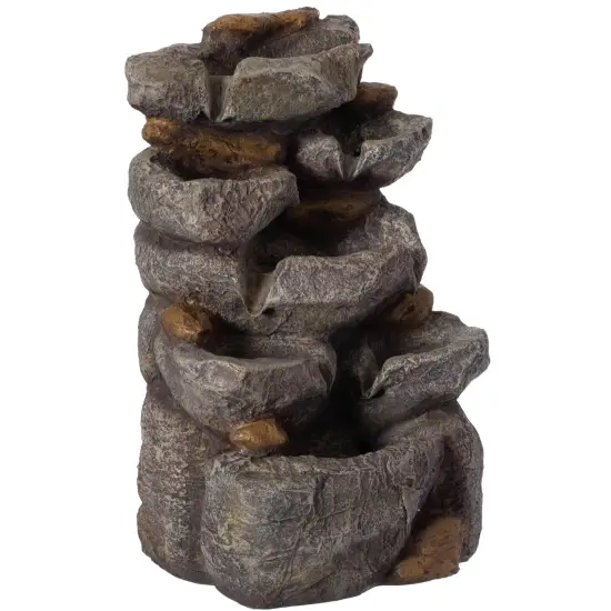 Cascading Electric Powered 8-Tier Rock Water Fountain 18.5" with LED Lights for Indoor and Outdoor Use {3}