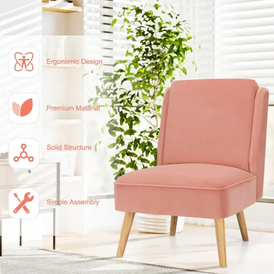 Velvet Accent Chair with Rubber Wood Legs and Ergonomic Backrest Perfect for Any Room Pink {2}