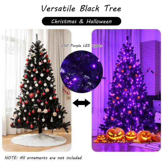 Black Artificial Christmas Halloween Tree with Purple LED Lights {1}