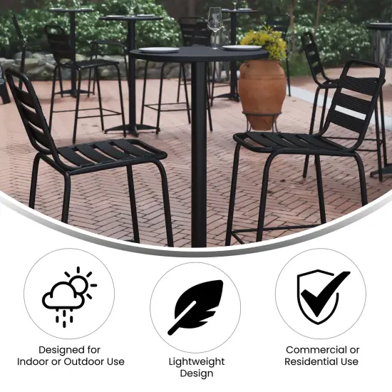 Emma and Oliver 23.25" Round Aluminum Indoor-Outdoor Bar Height Table with Flip-Up Table Black {2}