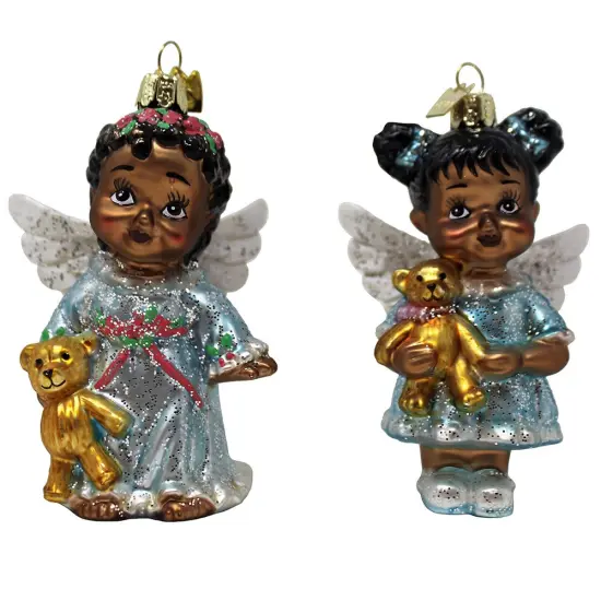 4" Noble Gems&trade; Glass African American Angel Ornaments - Set of 2Elegant Christmas Decor {1}
