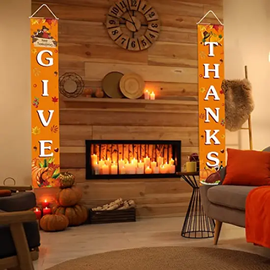 Thanksgiving Decorations GIVE THANKS Banner Porch Door Sign Autumn Fall Welcome Banner For Indoor Outdoor Wall Thanksgiving Decorations For Home {5}