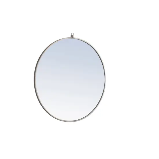 Metal frame Round Mirror with decorative hook 32 inch Silver finish {5}