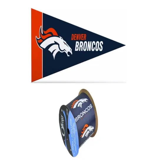 2.5" Broncos Ribbon, 9 feet & Mini Pennant, Licensed NFL Offray Ribbon {1}