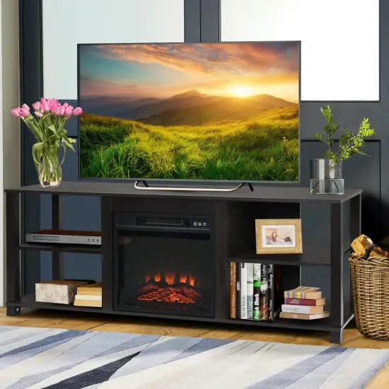 2-Tier TV Storage Cabinet Console with Adjustable Shelves (Fireplace not included) {2}