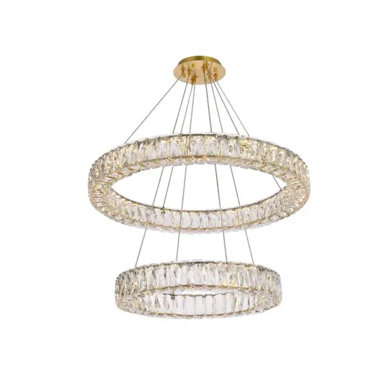 Monroe 28 inch LED double ring chandelier in gold {1}