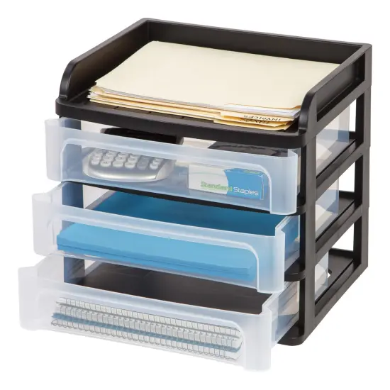 IRIS USA Medium 3-Drawer Desktop Organizer with Open Tray Top, for Office, School, Stationary, Makeup Organizer, Bathroom, Utility, Medical Supplies, Desk Organizer, Versatile Storage, Black {2}