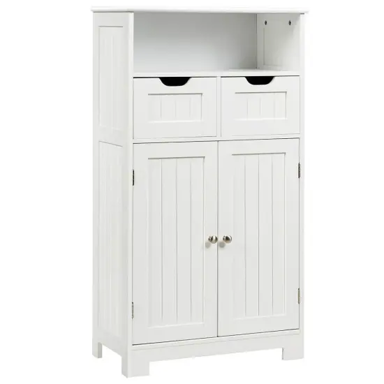 Bathroom Wooden Side Cabinet with 2 Drawers and 2 Doors Black {7}