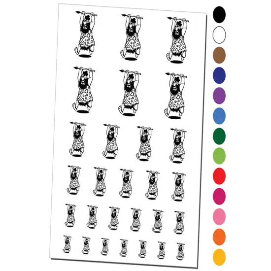 Wild Caveman Neanderthal Running with Spear Temporary Tattoo Water Resistant Fake Body Art Set Collection White {1}