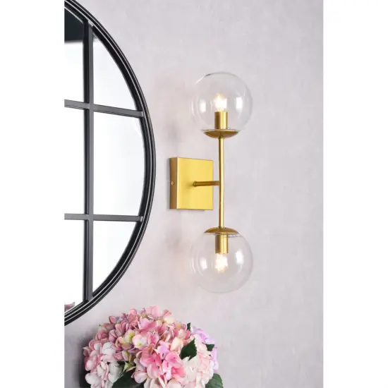 Neri 2 lights brass and clear glass wall sconce {2}