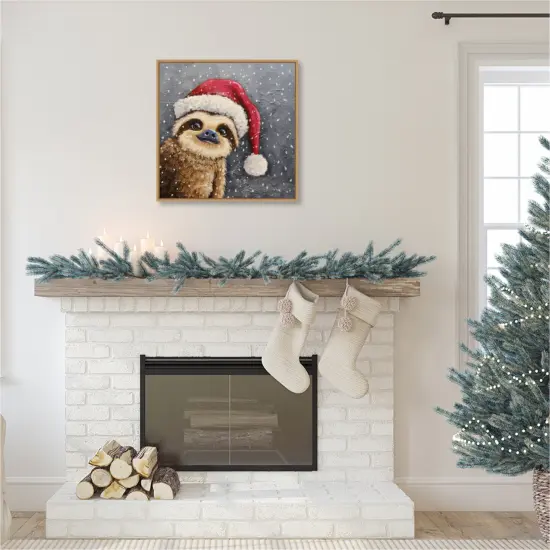 Merry Christmas Sloth by Lucia Stewart Canvas Art Framed {5}