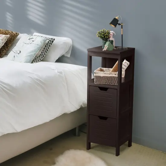 Bathroom Wooden Floor Cabinet Multifunction Storage Rack Stand Organizer Brown {1}