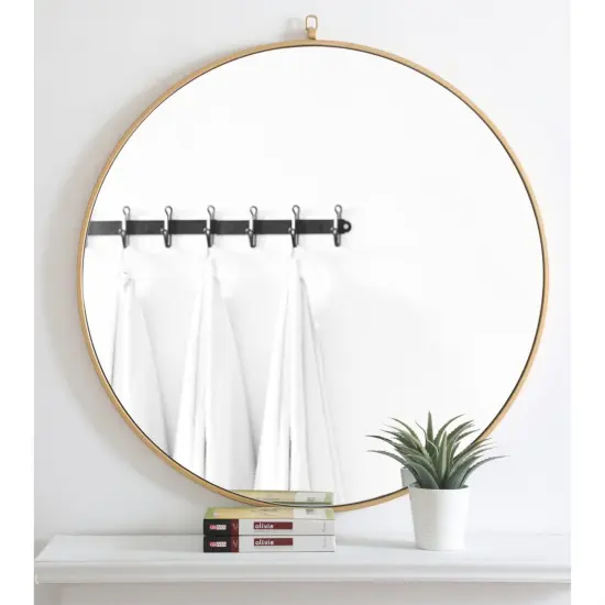 Metal frame Round Mirror with decorative hook 36 inch Brass finish {2}