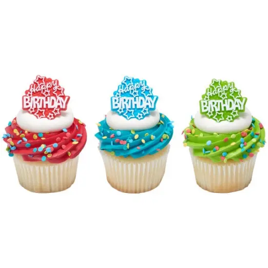 Happy Birthday Stars Cupcake Rings, 12ct {3}