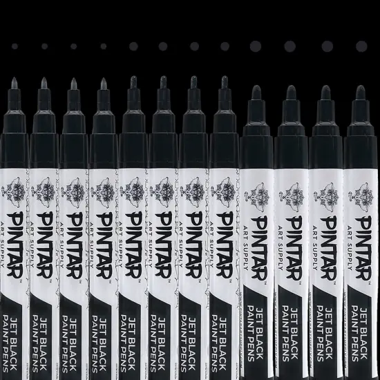 PINTAR Premium Acrylic Paint Pens - Set of 12 Black (4) 0.7mm, (4) 1.0mm, (4) 5.0mm Tips - Smooth-Flowing Japanese Ink - Crafting, Coloring, Drawing, Lettering, Writing Supplies {1}