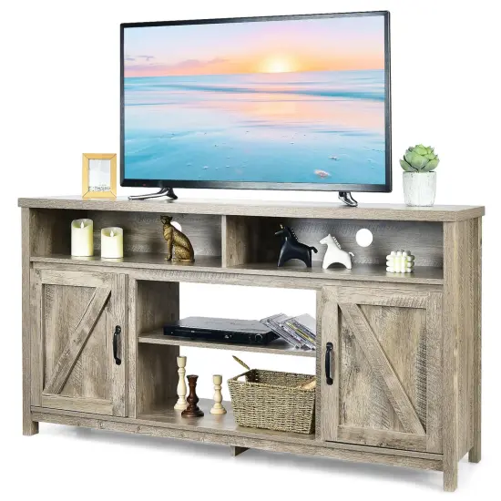 59 Inch TV Stand Media Center Console Cabinet with Barn Door for TV's 65 Inch {1}