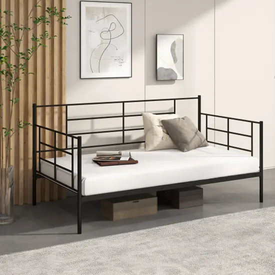Twin Size Metal Daybed Sofa Bed Frame with Armrests and Backrest {2}