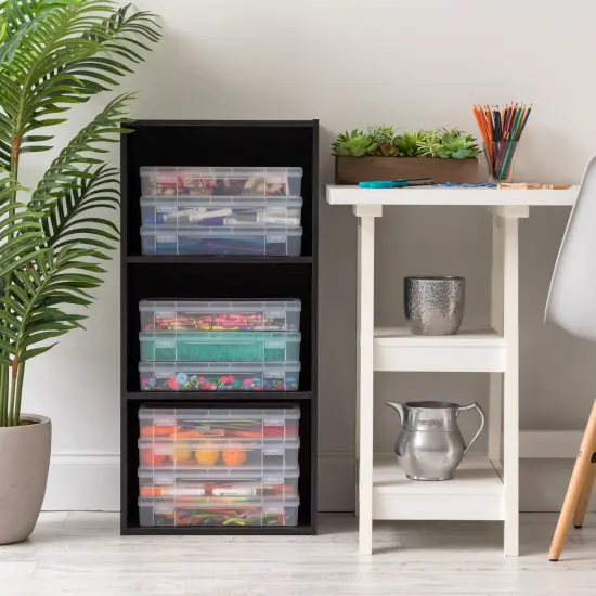 IRIS USA 10 Pack Small/Medium/Large Plastic Hobby Art Craft Supply Organizer Storage Containers with Latching Lid, for Pencil Case, Lego, Crayon, Ribbons, Tape, Beads, Sticker, Yarn, Stackable, Clear {5}