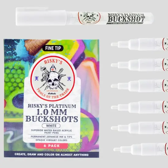 Risky's Tools of the Trade Platinum 1MM 6 Pack White Acrylic Paint Pens for Graffiti and Fine Art {3}