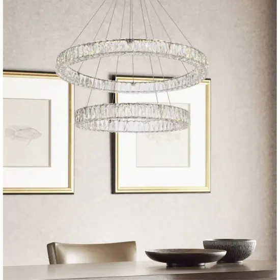 Monroe 36 inch LED double ring chandelier in chrome {2}