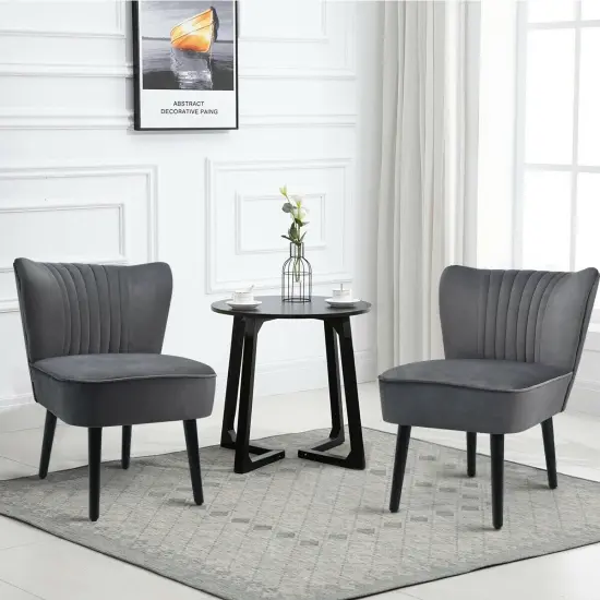 Set of 2 Leisure Armless Upholstered Accent Chair with Adjustable Footpads and Black Wooden Legs Grey {4}
