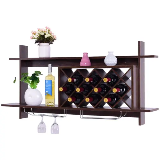 Wall Mount Wine Rack with Glass Holder & Storage Shelf {4}