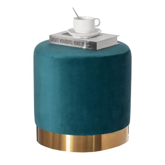 Modern Round Velvet Fabric Standard Ottoman Stool with Gold Base Green {4}