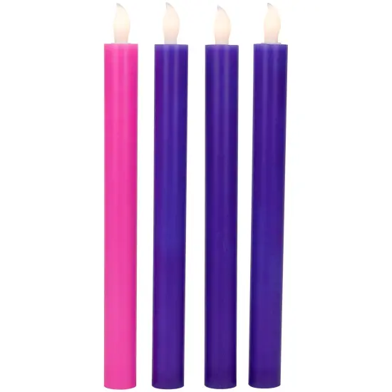 Northlight Set of 4 Purple and Pink Flickering LED Christmas Advent Wax Taper Candles 9.5" {1}