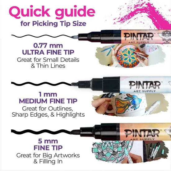 PINTAR Acrylic Paint Markers Medium Point - Medium Point Paint Markers - Acrylic Paint Markers Set - Acrylic Paint Pens for Rock Painting, Wood, Glass, Leather, Shoes - Pack of 26, 5.0mm {5}
